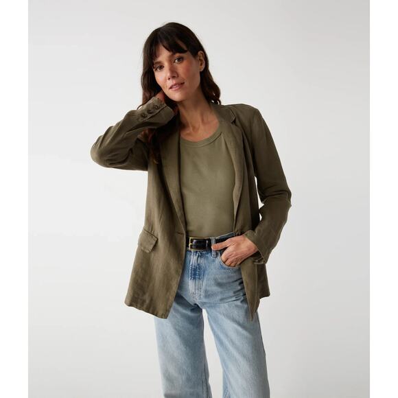 Michael Stars Blazer Womens Extra Small Lottie Linen Jacket One Button Green - Picture 1 of 10